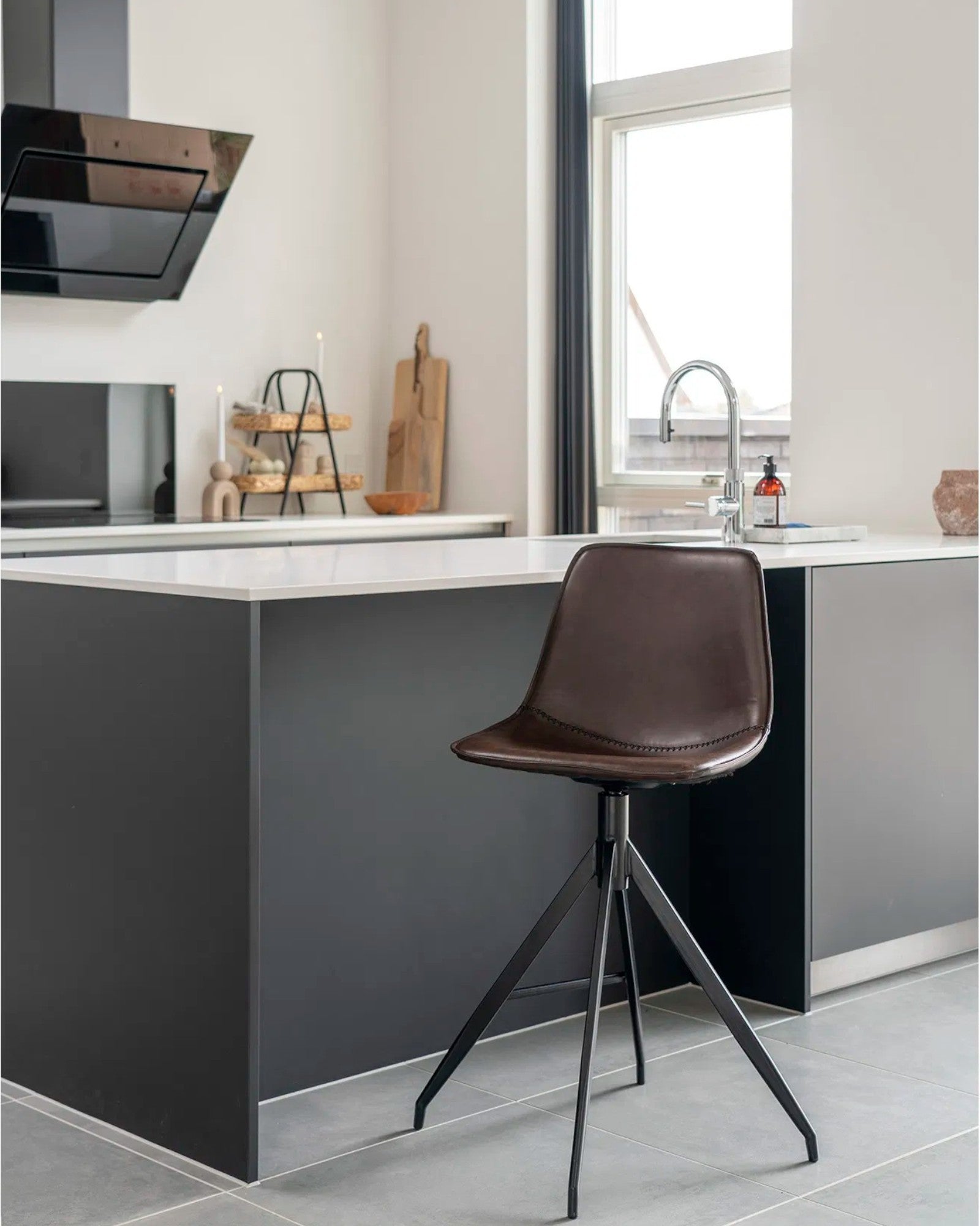 Hom & Ember - Counter Chair Brown PU Leather - Hom & Ember