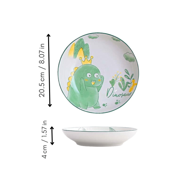 Hom & Ember – Dinosaur Cartoon Design Ceramic Plate for a Playful Touch - Hom & Ember