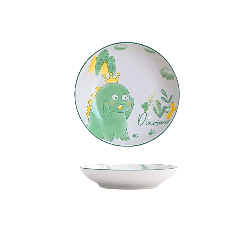 Hom & Ember – Dinosaur Cartoon Design Ceramic Plate for a Playful Touch - Hom & Ember