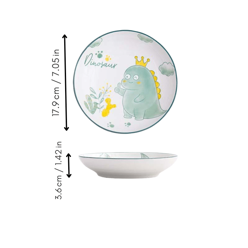 Hom & Ember – Dinosaur Cartoon Design Ceramic Plate for a Playful Touch - Hom & Ember