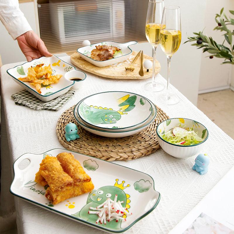 Hom & Ember – Dinosaur Cartoon Design Ceramic Plate for a Playful Touch - Hom & Ember