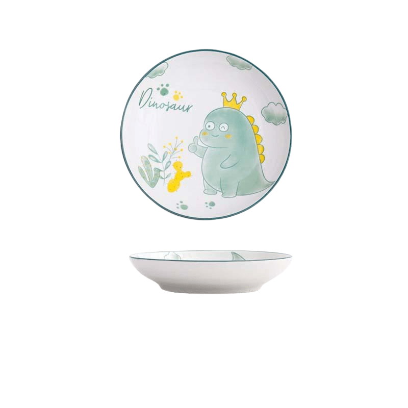 Hom & Ember – Dinosaur Cartoon Design Ceramic Plate for a Playful Touch - Hom & Ember
