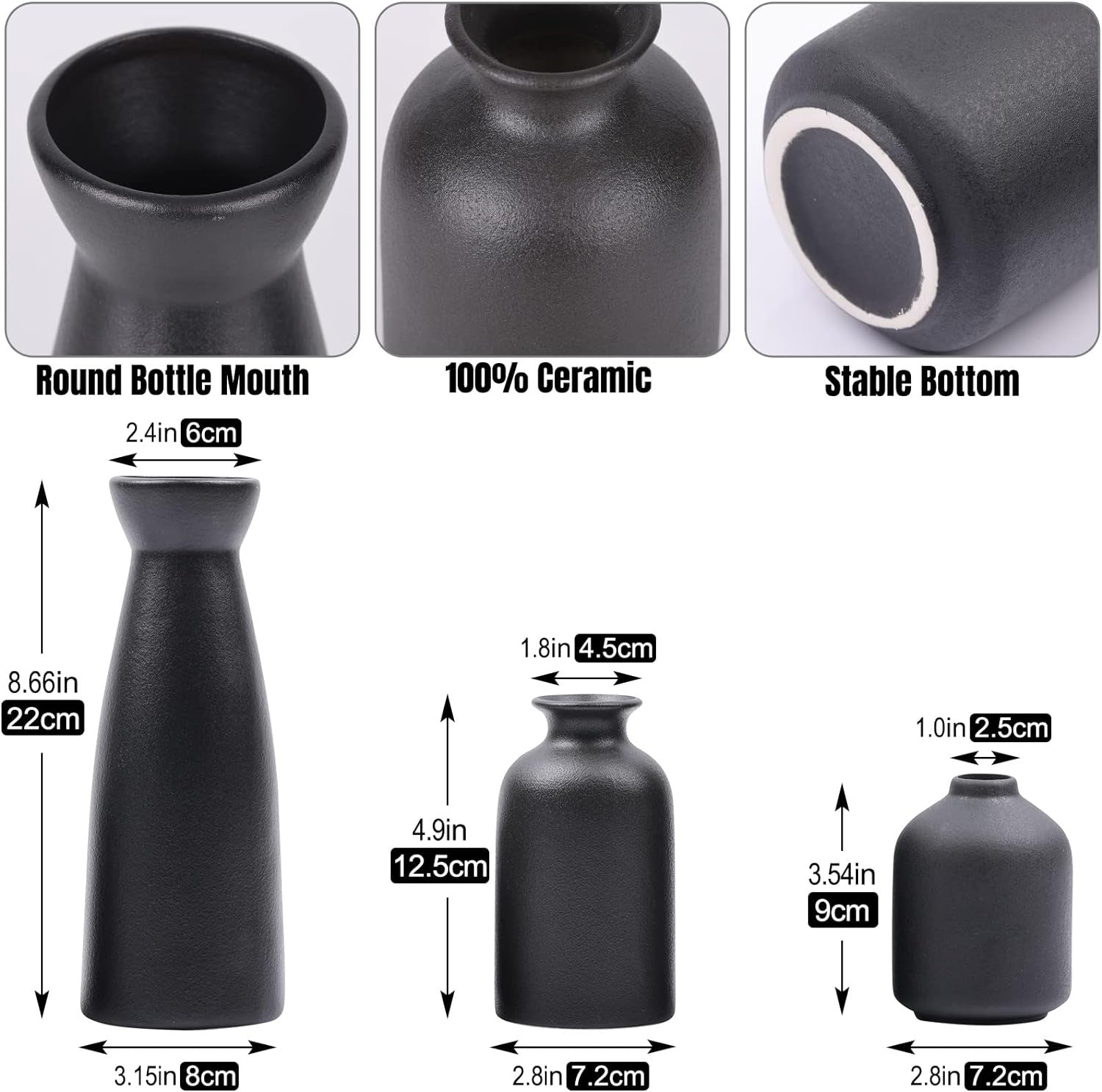 Hom & Ember – Elegant 3 - Piece Ceramic Vase Set - Hom & Ember