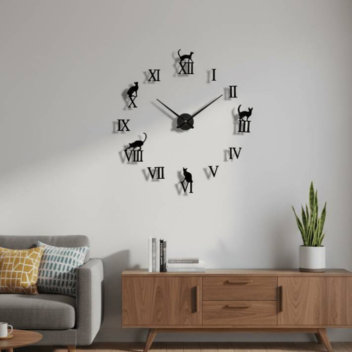 Hom & Ember – Elegant 3D Cat Wall Clock in Chic Design for a Serene Ambiance - Hom & Ember