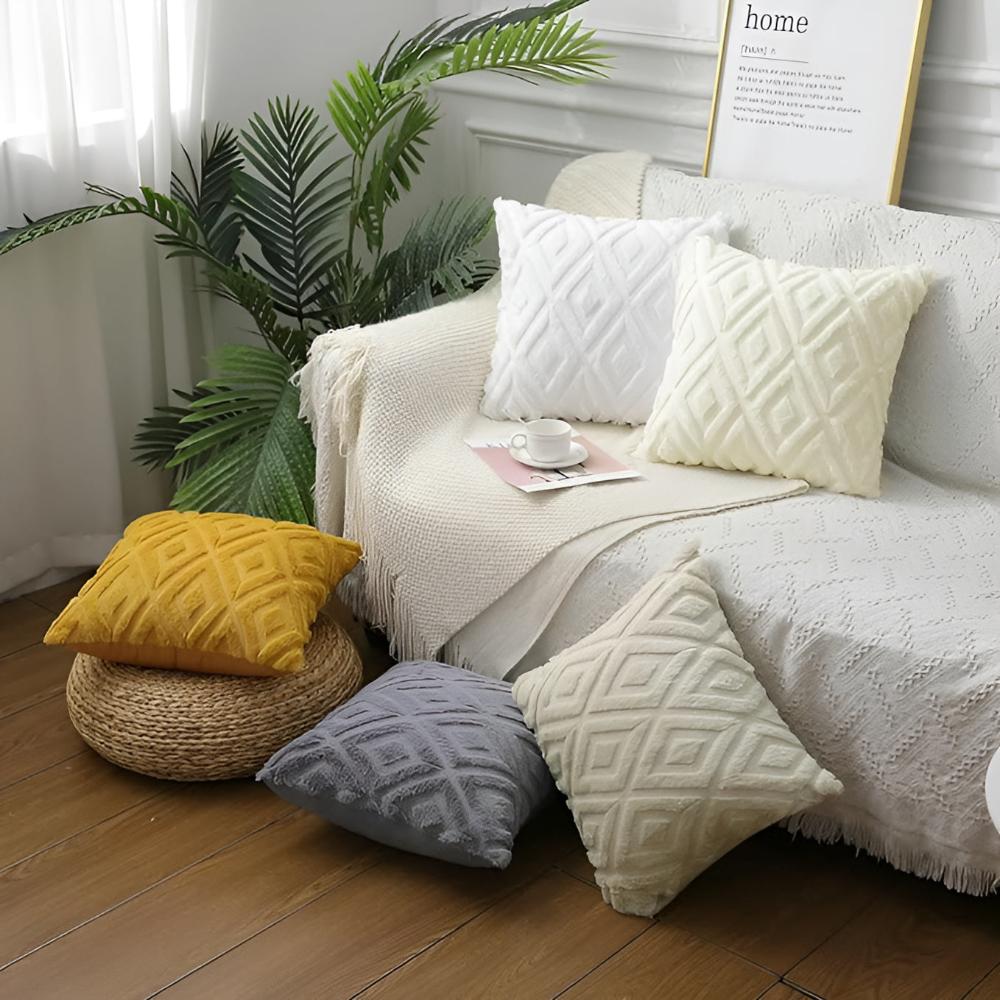 Hom & Ember – Elegant 3D Diamond Pattern Cushion Cover in Cotton and Linen for Stylish Living Spaces - Hom & Ember
