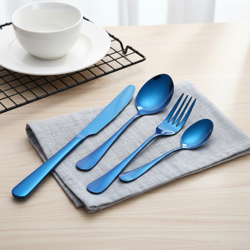 Hom & Ember – Elegant 4 - Piece Blue Cutlery Set for a Stylish and Sophisticated Dining Experience - Hom & Ember