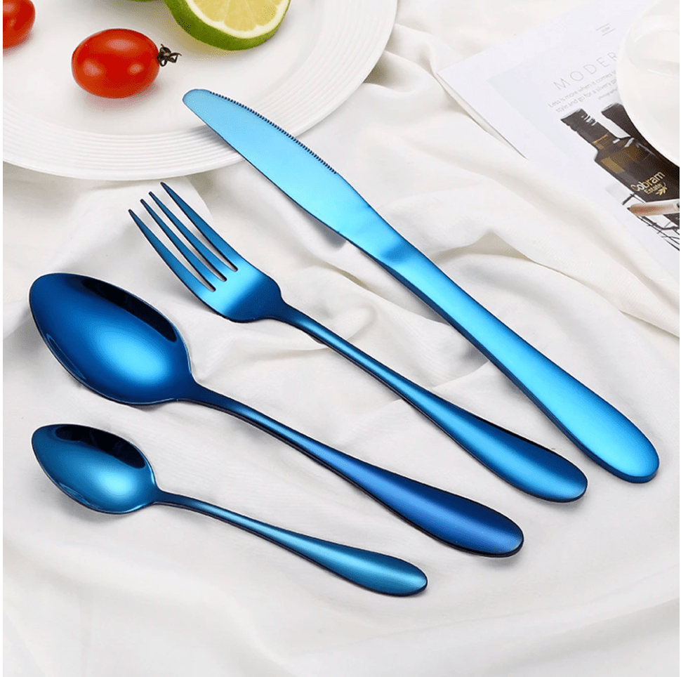 Hom & Ember – Elegant 4 - Piece Blue Cutlery Set for a Stylish and Sophisticated Dining Experience - Hom & Ember