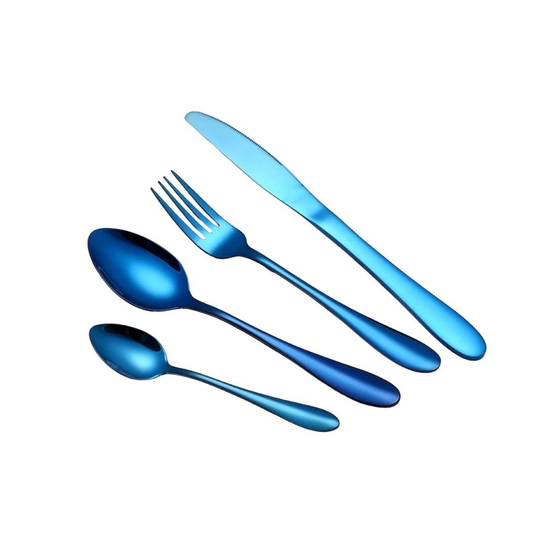 Hom & Ember – Elegant 4 - Piece Blue Cutlery Set for a Stylish and Sophisticated Dining Experience - Hom & Ember