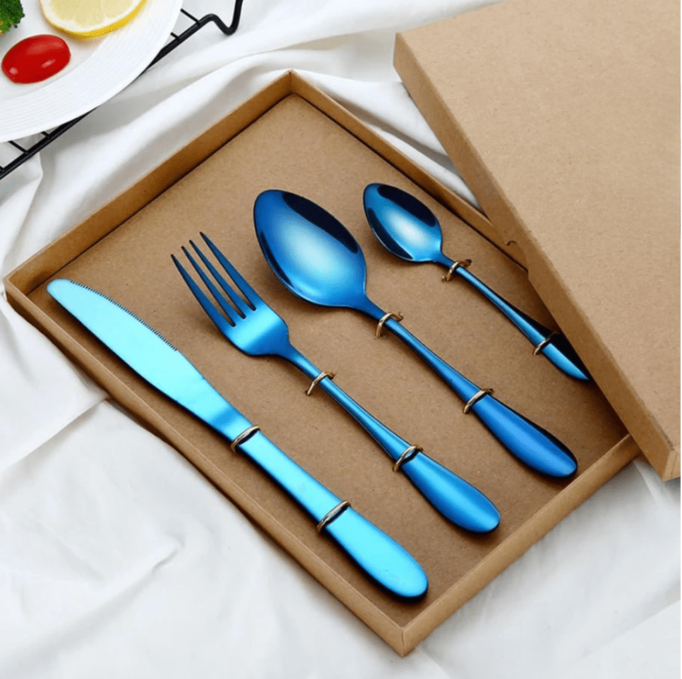 Hom & Ember – Elegant 4 - Piece Blue Cutlery Set for a Stylish and Sophisticated Dining Experience - Hom & Ember