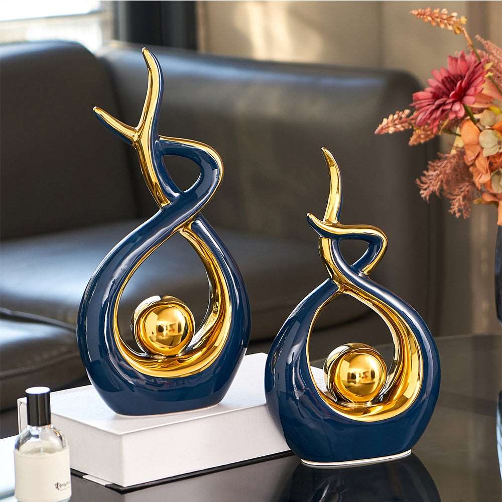 Hom & Ember – Elegant Abstract Golden Ceramic Sculpture for a Serene Ambiance - Hom & Ember
