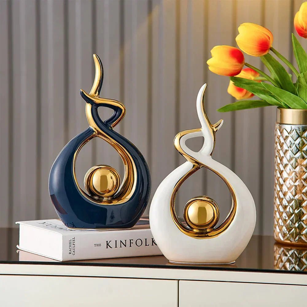 Hom & Ember – Elegant Abstract Golden Ceramic Sculpture for a Serene Ambiance - Hom & Ember