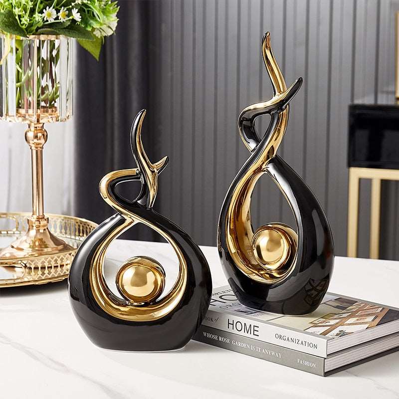 Hom & Ember – Elegant Abstract Golden Ceramic Sculpture for a Serene Ambiance - Hom & Ember