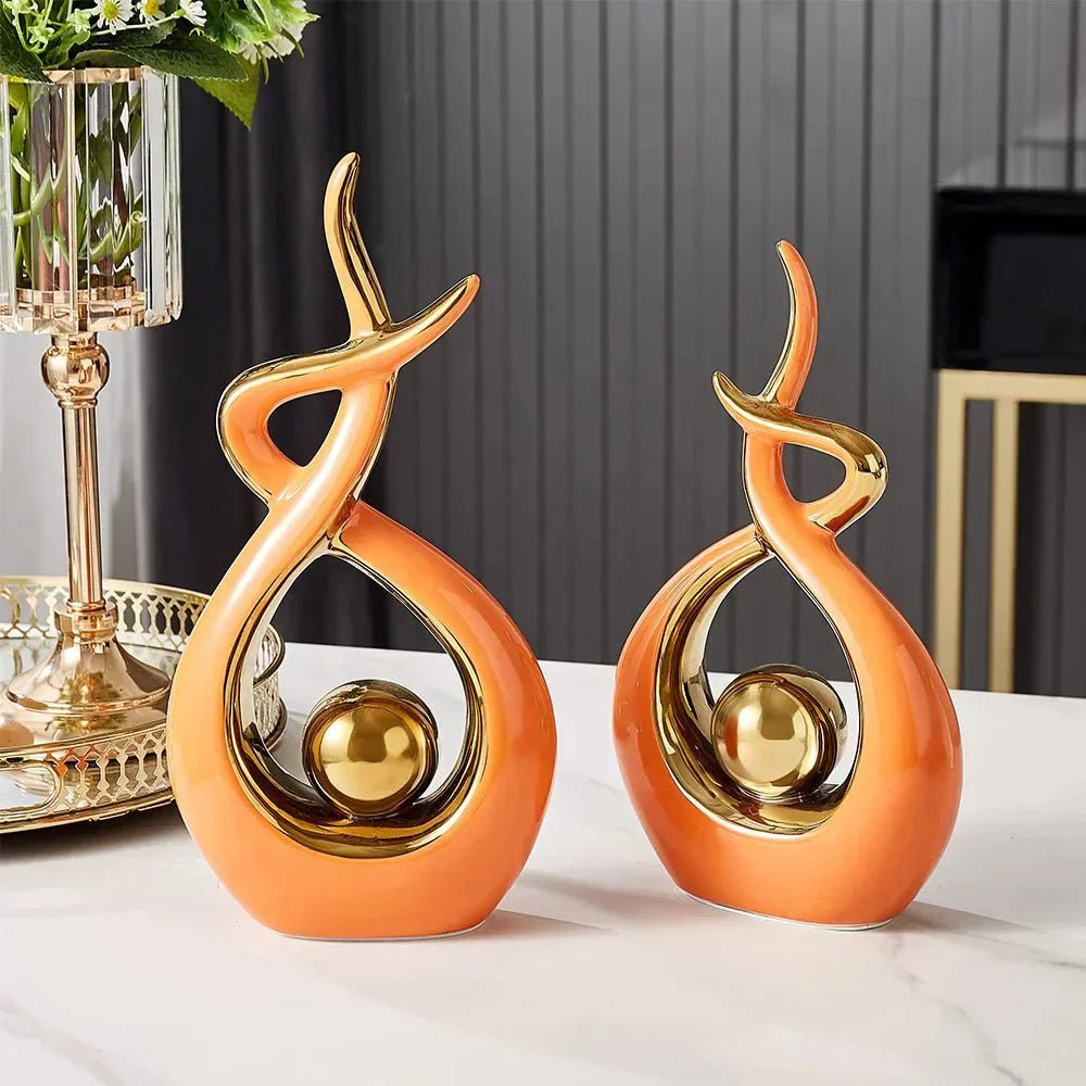 Hom & Ember – Elegant Abstract Golden Ceramic Sculpture for a Serene Ambiance - Hom & Ember