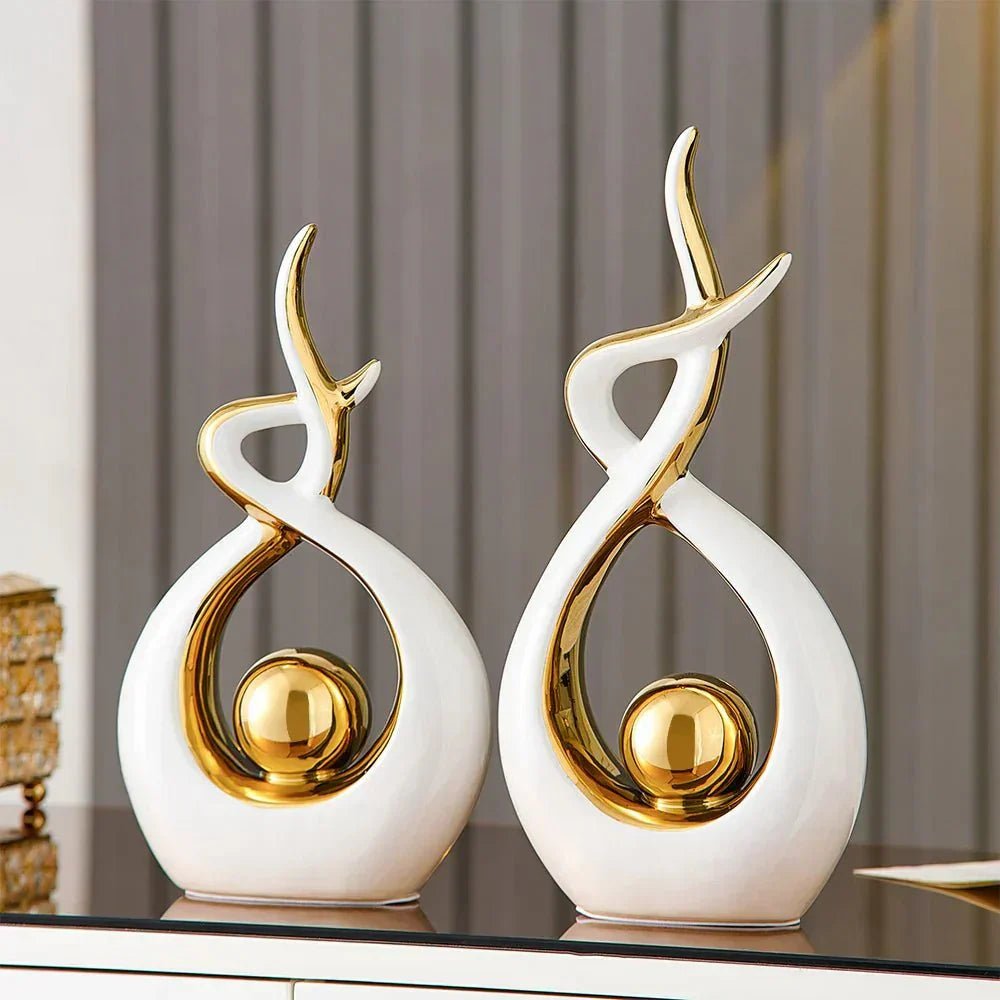Hom & Ember – Elegant Abstract Golden Ceramic Sculpture for a Serene Ambiance - Hom & Ember