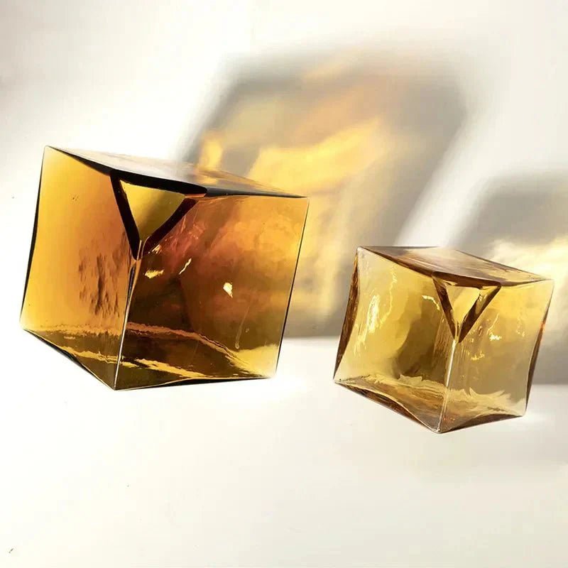 Hom & Ember – Elegant Amber Glass Cube Vase for Stylish Interiors, Infusing Warmth and Sophistication - Hom & Ember