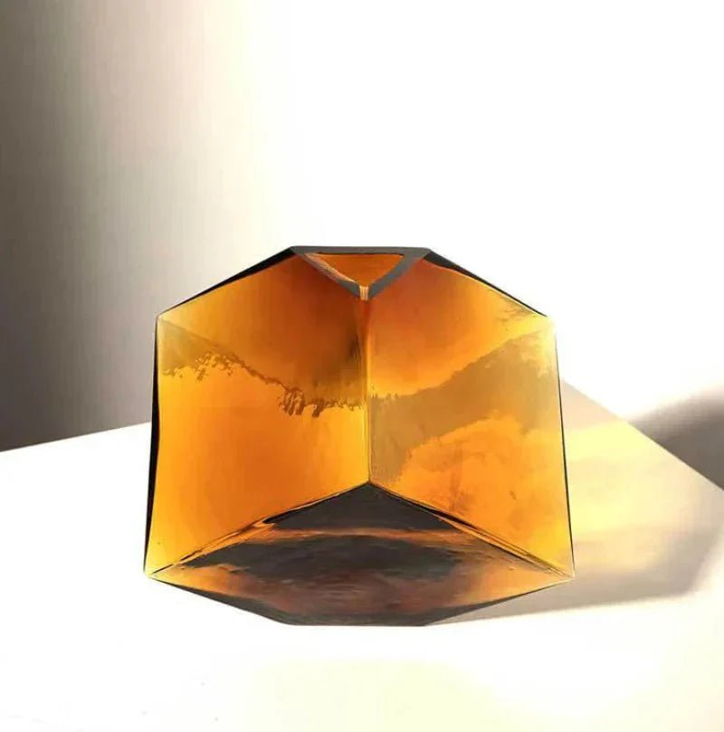 Hom & Ember – Elegant Amber Glass Cube Vase for Stylish Interiors, Infusing Warmth and Sophistication - Hom & Ember