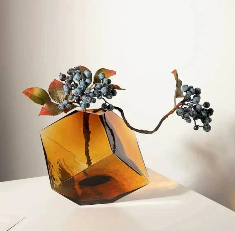Hom & Ember – Elegant Amber Glass Cube Vase for Stylish Interiors, Infusing Warmth and Sophistication - Hom & Ember