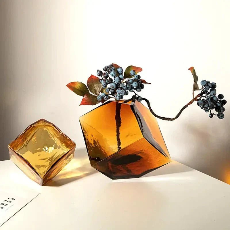 Hom & Ember – Elegant Amber Glass Cube Vase for Stylish Interiors, Infusing Warmth and Sophistication - Hom & Ember