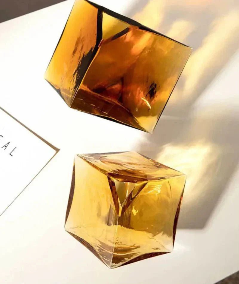 Hom & Ember – Elegant Amber Glass Cube Vase for Stylish Interiors, Infusing Warmth and Sophistication - Hom & Ember