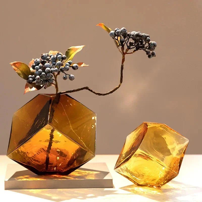 Hom & Ember – Elegant Amber Glass Cube Vase for Stylish Interiors, Infusing Warmth and Sophistication - Hom & Ember