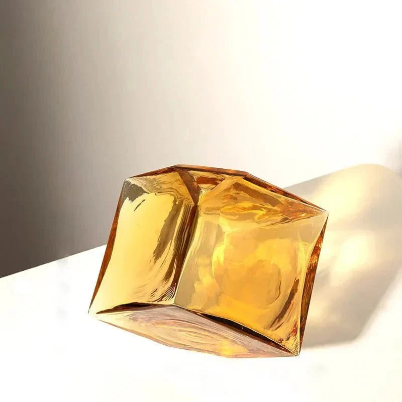 Hom & Ember – Elegant Amber Glass Cube Vase for Stylish Interiors, Infusing Warmth and Sophistication - Hom & Ember