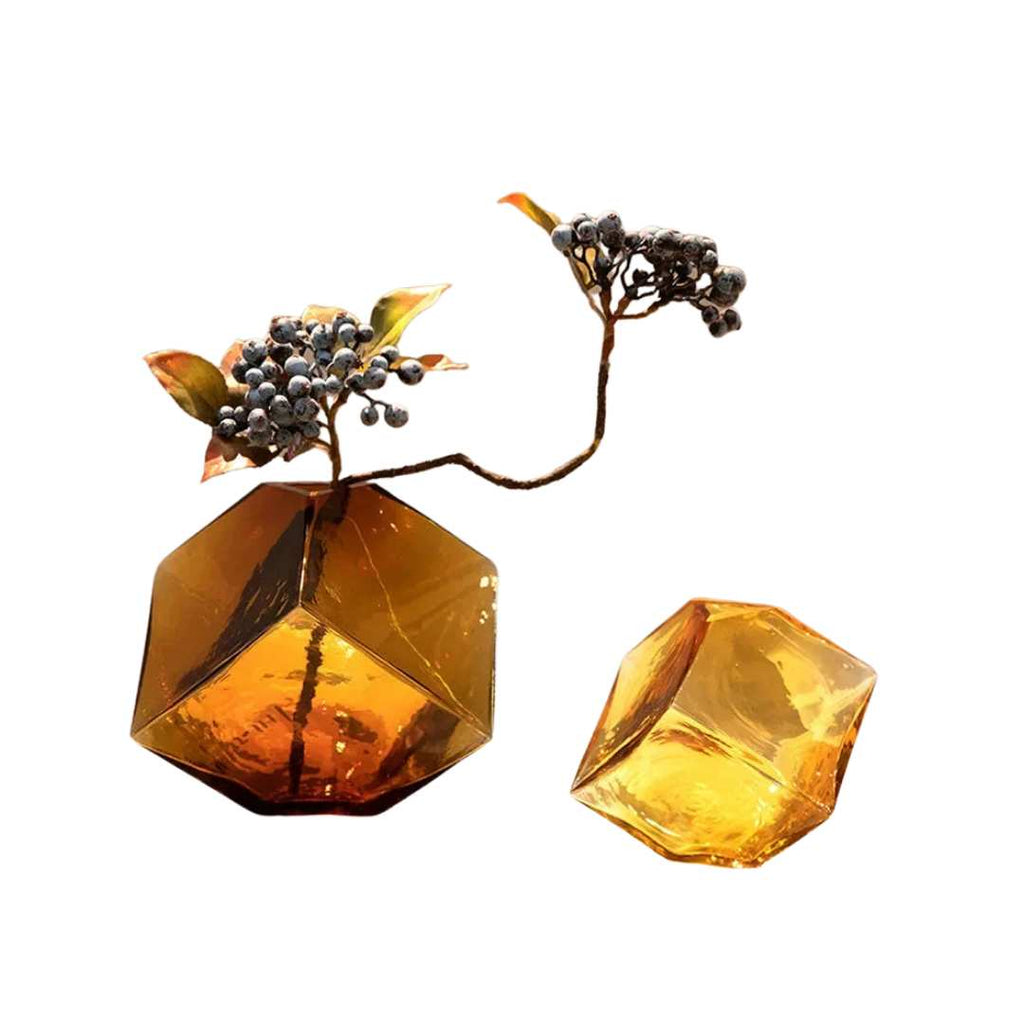 Hom & Ember – Elegant Amber Glass Cube Vase for Stylish Interiors, Infusing Warmth and Sophistication - Hom & Ember