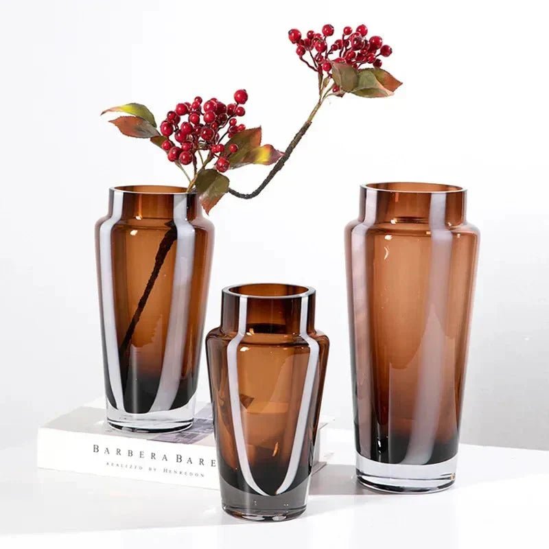 Hom & Ember – Elegant Amber Glass Prism Vase for Chic Living Spaces with Timeless Charm - Hom & Ember