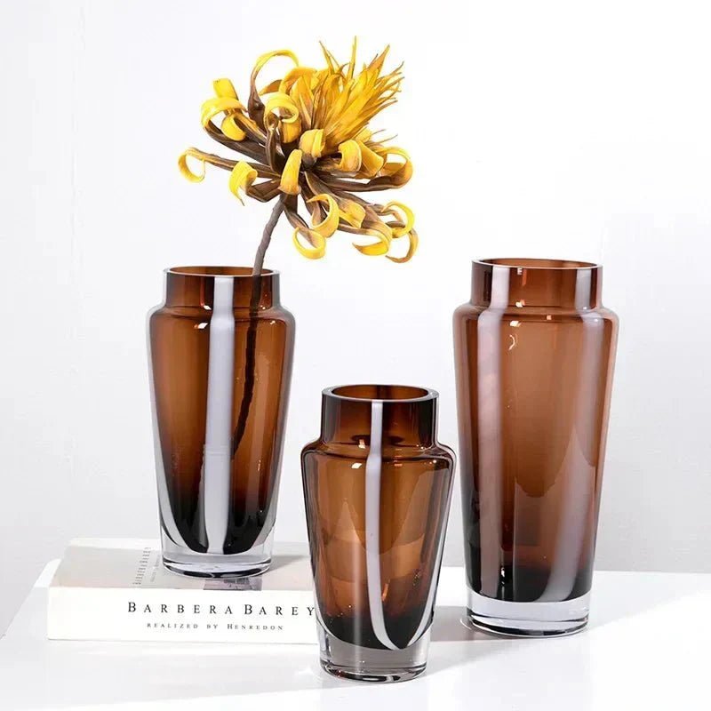 Hom & Ember – Elegant Amber Glass Prism Vase for Chic Living Spaces with Timeless Charm - Hom & Ember