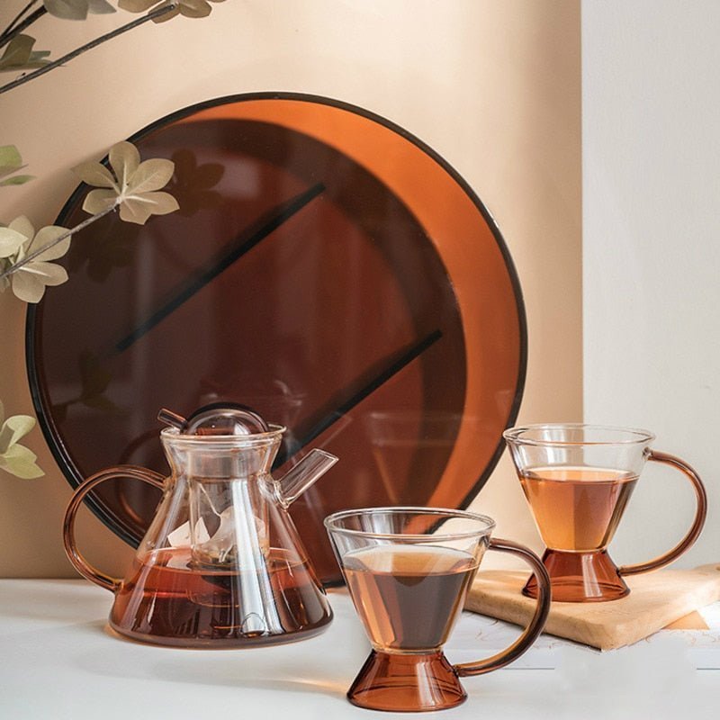 Hom & Ember – Elegant Amber Glass Teapot Set with Tray for a Serene Ambiance - Hom & Ember