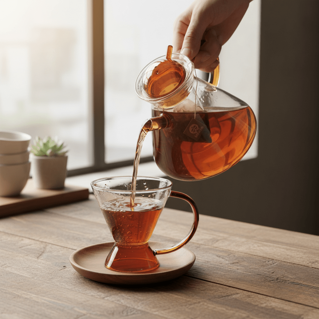 Hom & Ember – Elegant Amber Glass Teapot Set with Tray for a Serene Ambiance - Hom & Ember