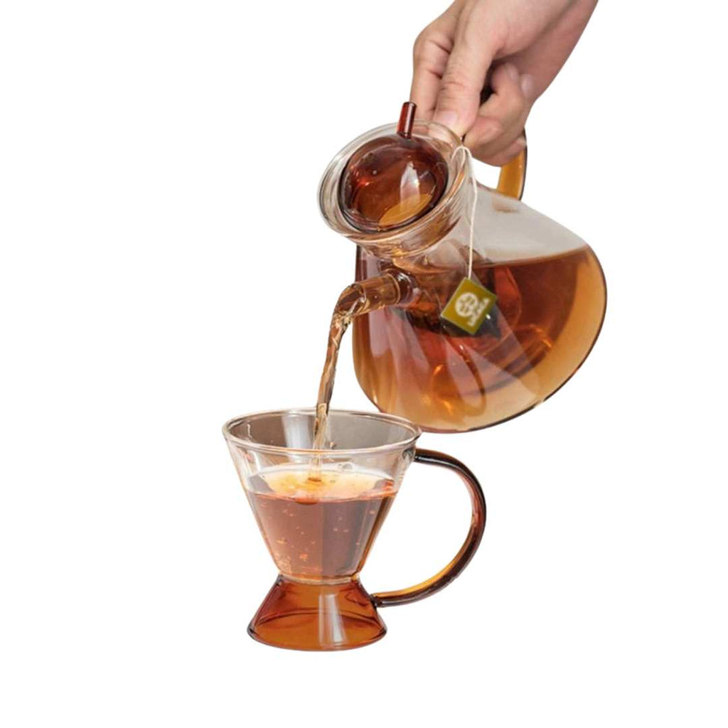 Hom & Ember – Elegant Amber Glass Teapot Set with Tray for a Serene Ambiance - Hom & Ember