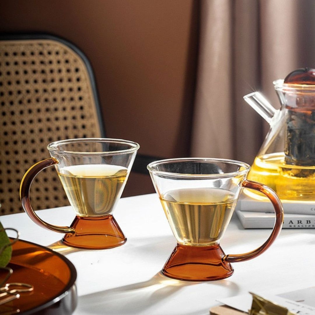 Hom & Ember – Elegant Amber Glass Teapot Set with Tray for a Serene Ambiance - Hom & Ember