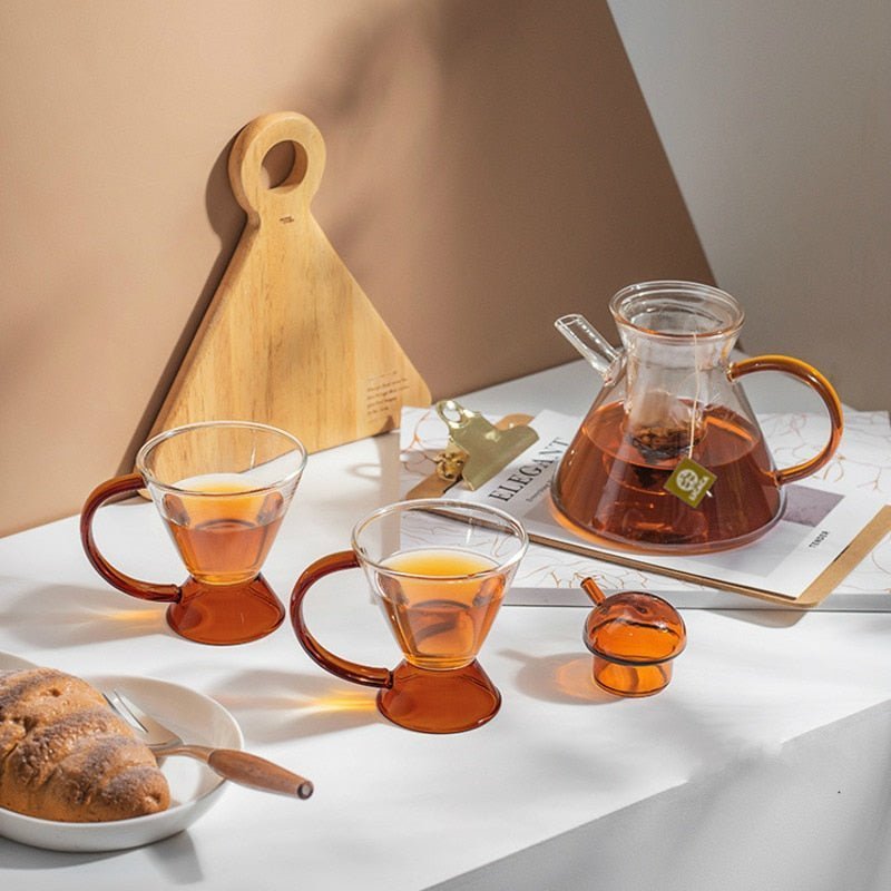 Hom & Ember – Elegant Amber Glass Teapot Set with Tray for a Serene Ambiance - Hom & Ember