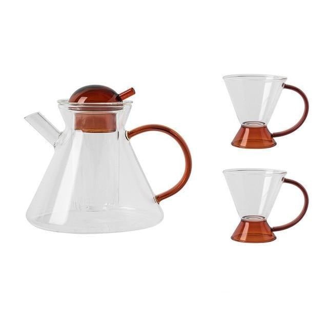 Hom & Ember – Elegant Amber Glass Teapot Set with Tray for a Serene Ambiance - Hom & Ember