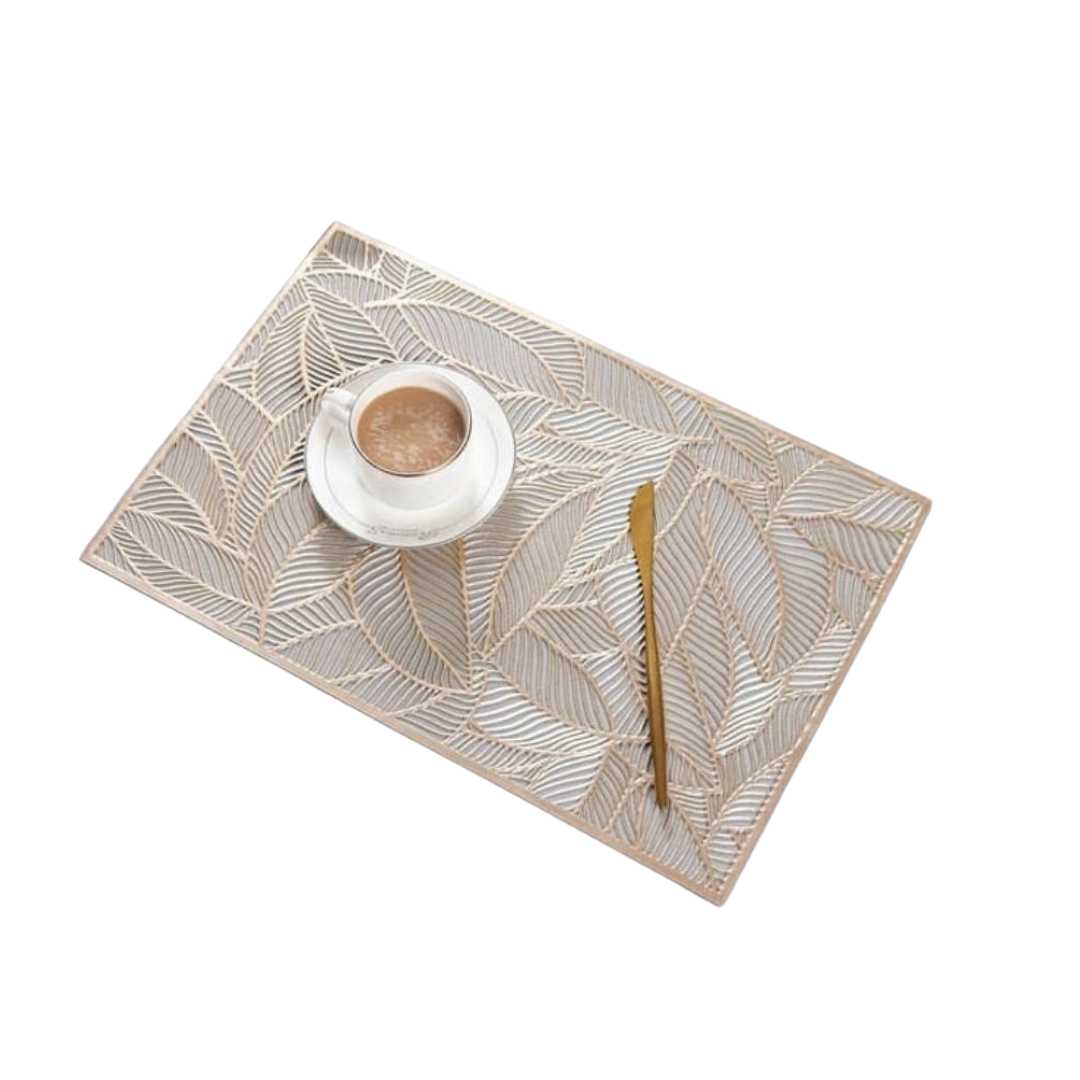 Hom & Ember – Elegant Beech Leaf Motif PVC Placemats for a Sophisticated Dining Ambience - Hom & Ember
