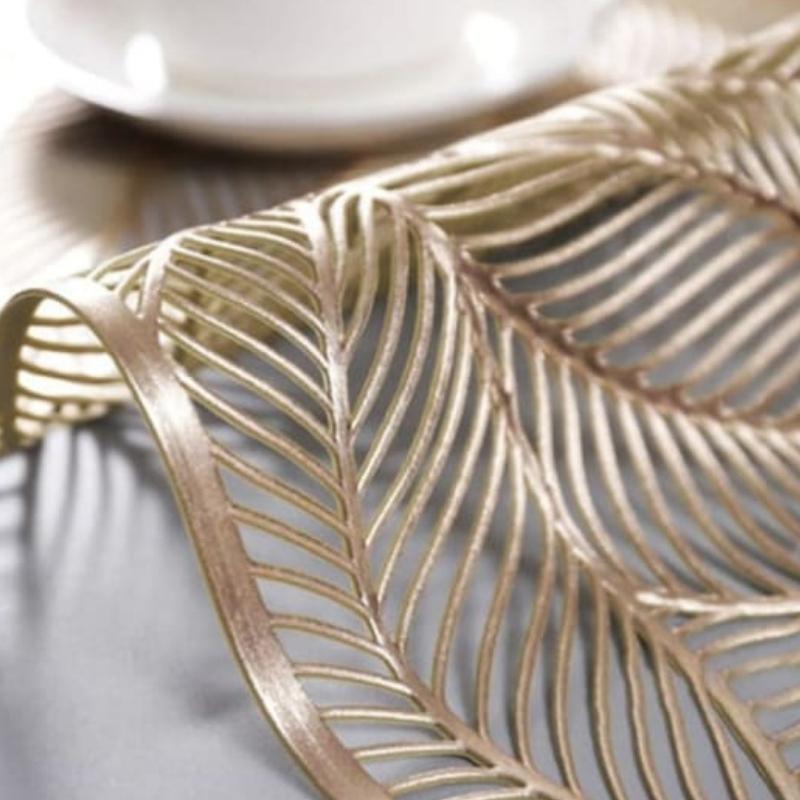 Hom & Ember – Elegant Beech Leaf Motif PVC Placemats for a Sophisticated Dining Ambience - Hom & Ember
