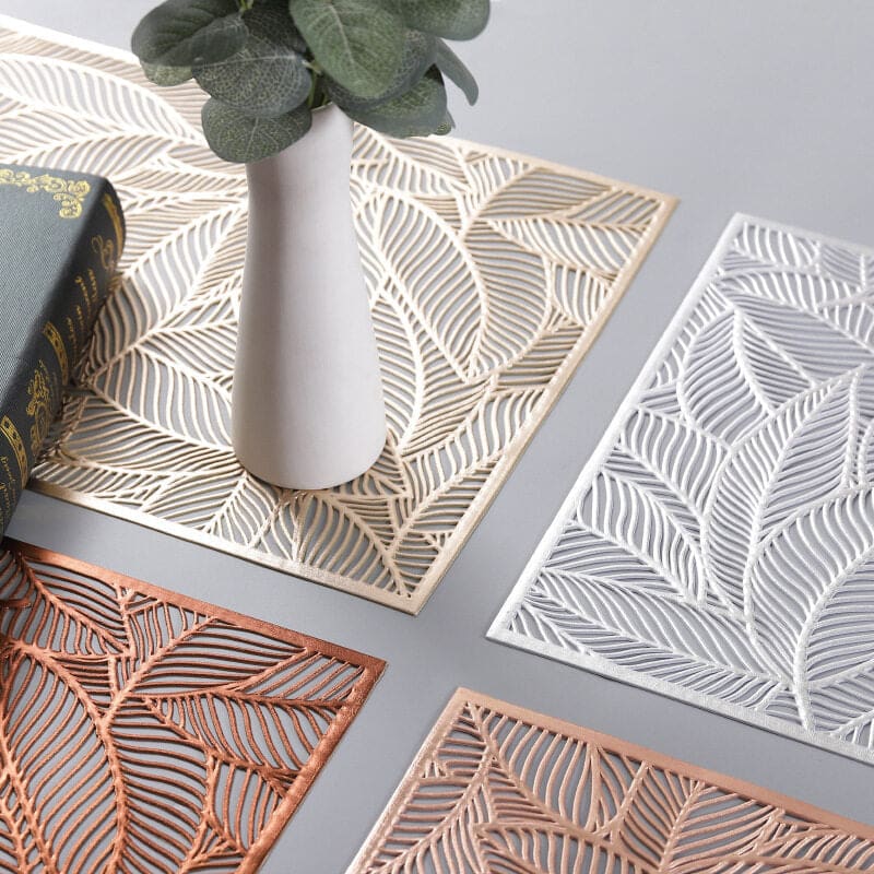 Hom & Ember – Elegant Beech Leaf Motif PVC Placemats for a Sophisticated Dining Ambience - Hom & Ember
