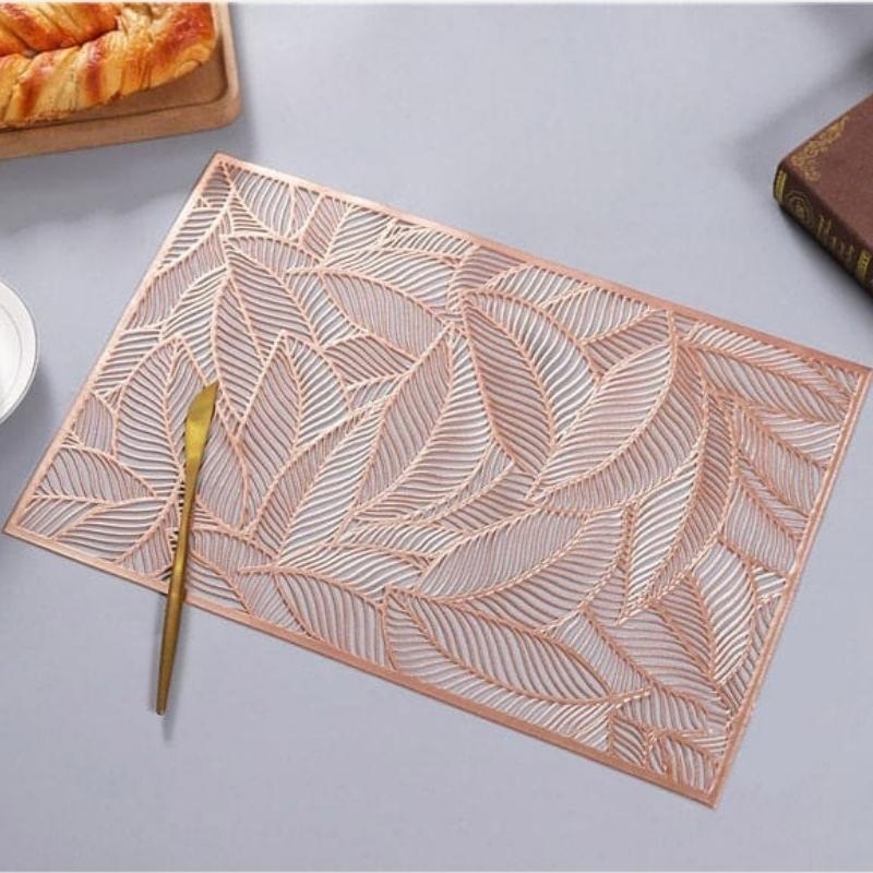Hom & Ember – Elegant Beech Leaf Motif PVC Placemats for a Sophisticated Dining Ambience - Hom & Ember