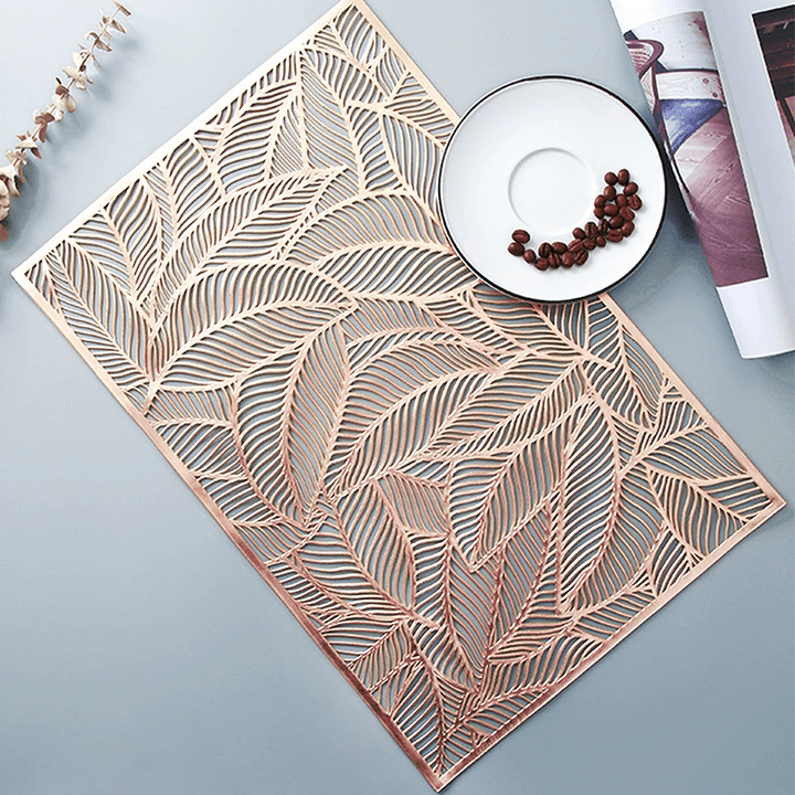 Hom & Ember – Elegant Beech Leaf Motif PVC Placemats for a Sophisticated Dining Ambience - Hom & Ember