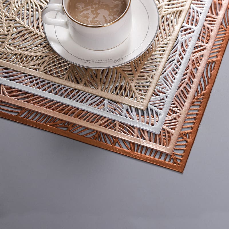 Hom & Ember – Elegant Beech Leaf Motif PVC Placemats for a Sophisticated Dining Ambience - Hom & Ember