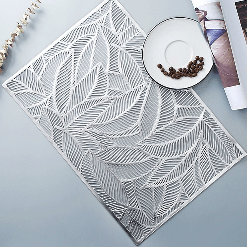 Hom & Ember – Elegant Beech Leaf Motif PVC Placemats for a Sophisticated Dining Ambience - Hom & Ember