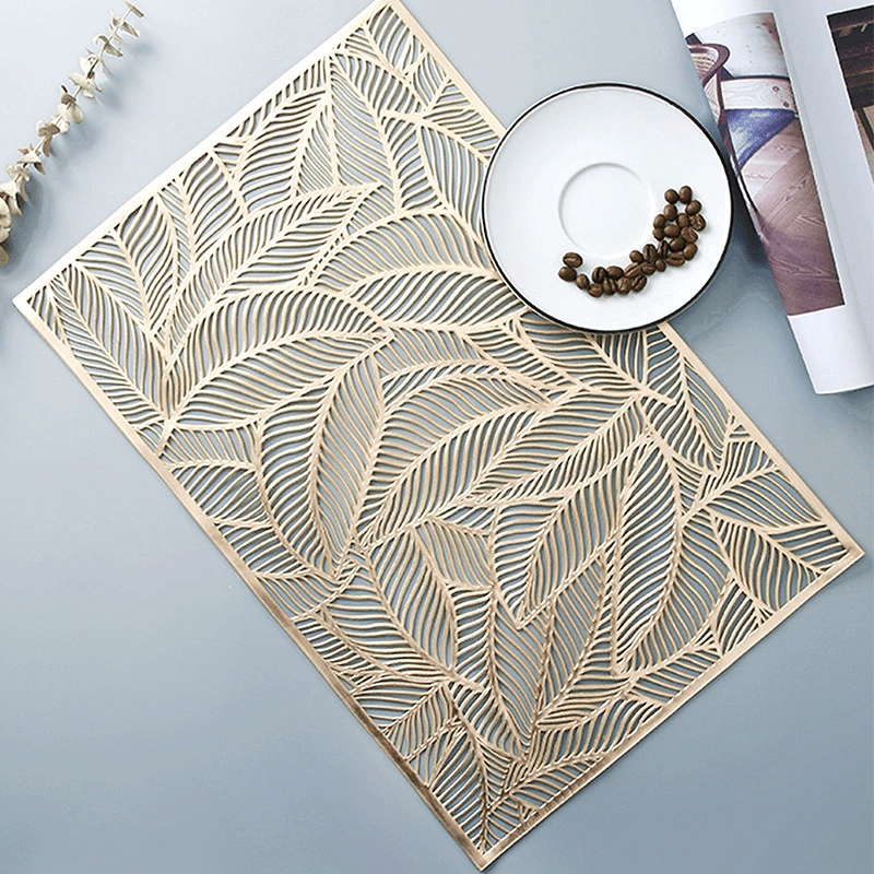 Hom & Ember – Elegant Beech Leaf Motif PVC Placemats for a Sophisticated Dining Ambience - Hom & Ember