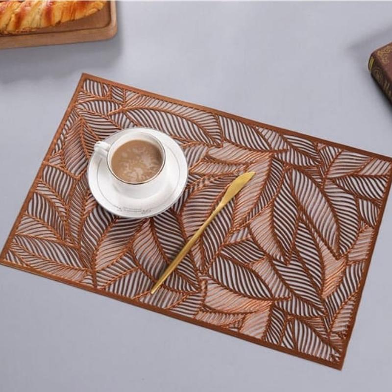 Hom & Ember – Elegant Beech Leaf Motif PVC Placemats for a Sophisticated Dining Ambience - Hom & Ember