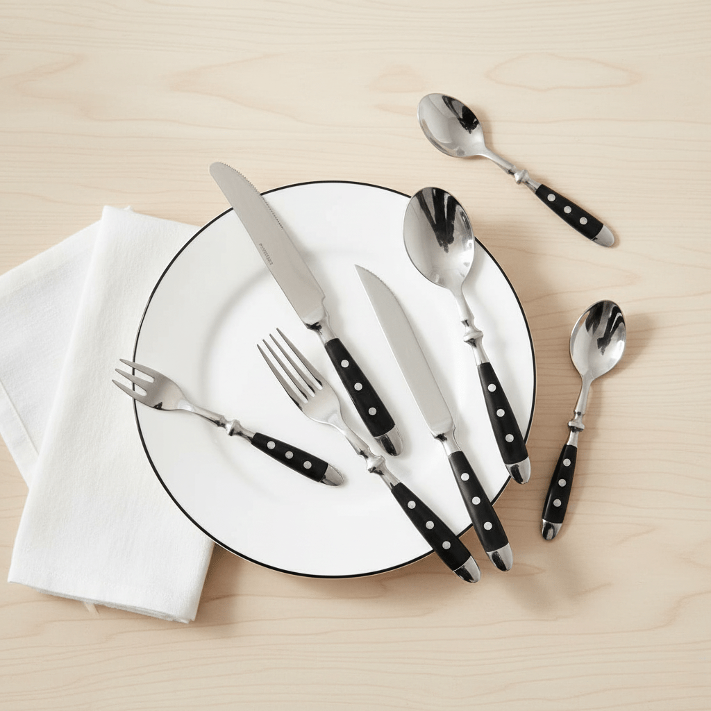 Hom & Ember – Elegant Black Stainless Steel Cutlery Set for a Sophisticated Dining Experience - Hom & Ember