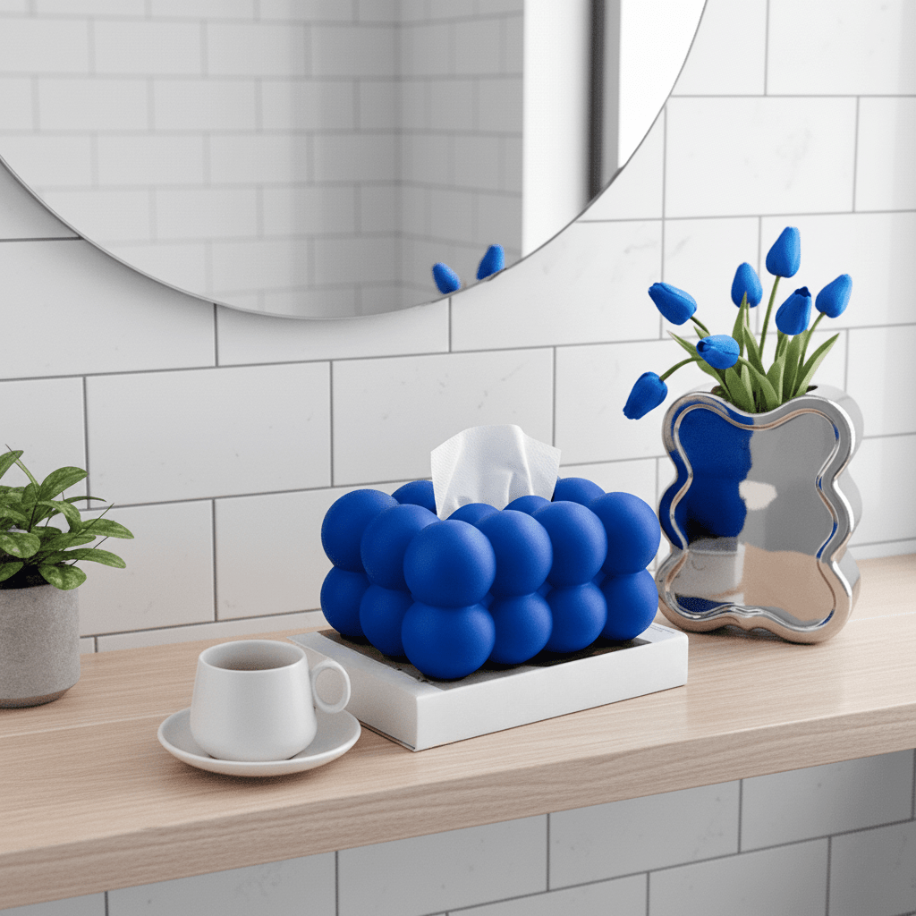 Hom & Ember – Elegant Bubble Ceramic Tissue Box for Chic Bathrooms with Aesthetic Accent - Hom & Ember