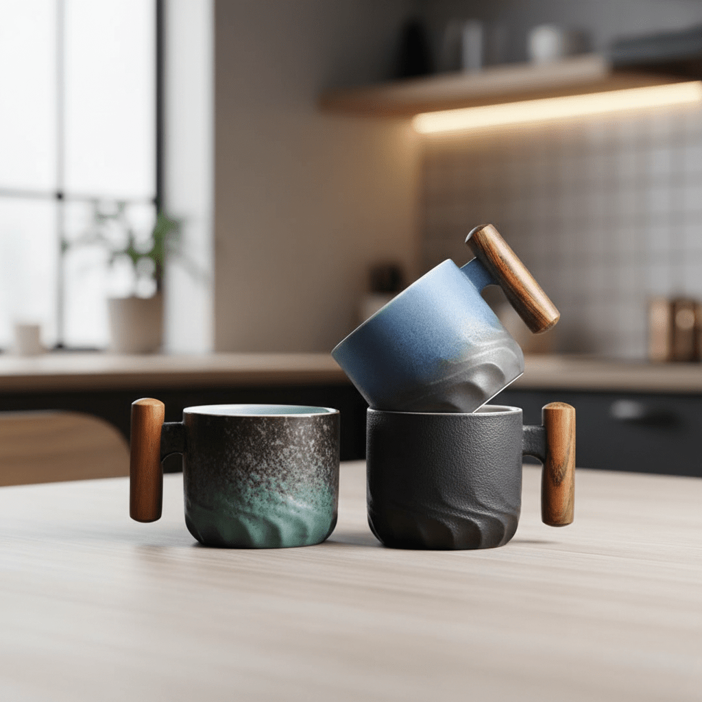 Hom & Ember – Elegant Ceramic Espresso Cups with Chic Wooden Handles for a Refined Coffee Experience - Hom & Ember