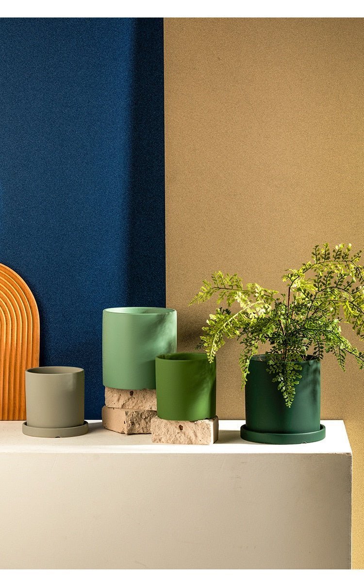 Hom & Ember – Elegant Ceramic Planter with Matching Saucer for a Serene Ambiance - Hom & Ember