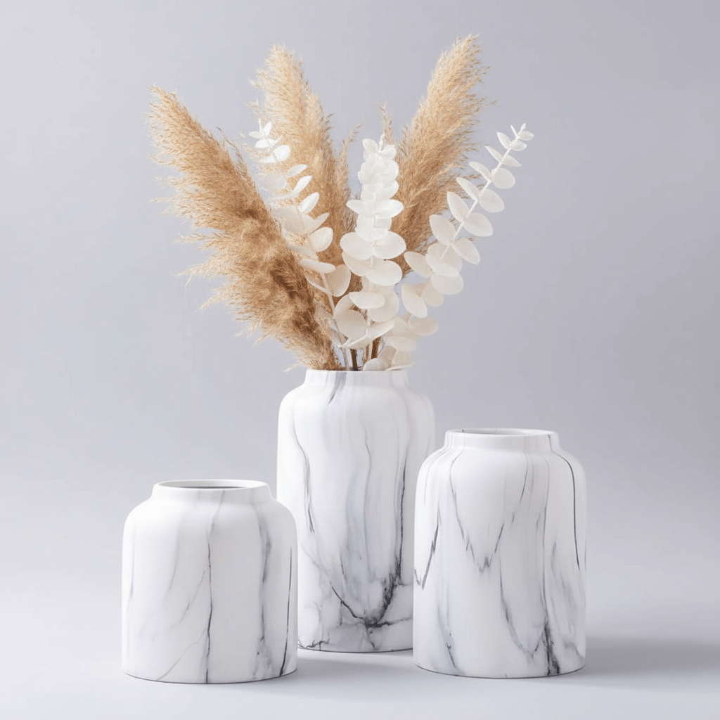 Hom & Ember – Elegant Ceramic Vase in Glossy Marble Finish for Stylish Decor with Timeless Charm - Hom & Ember