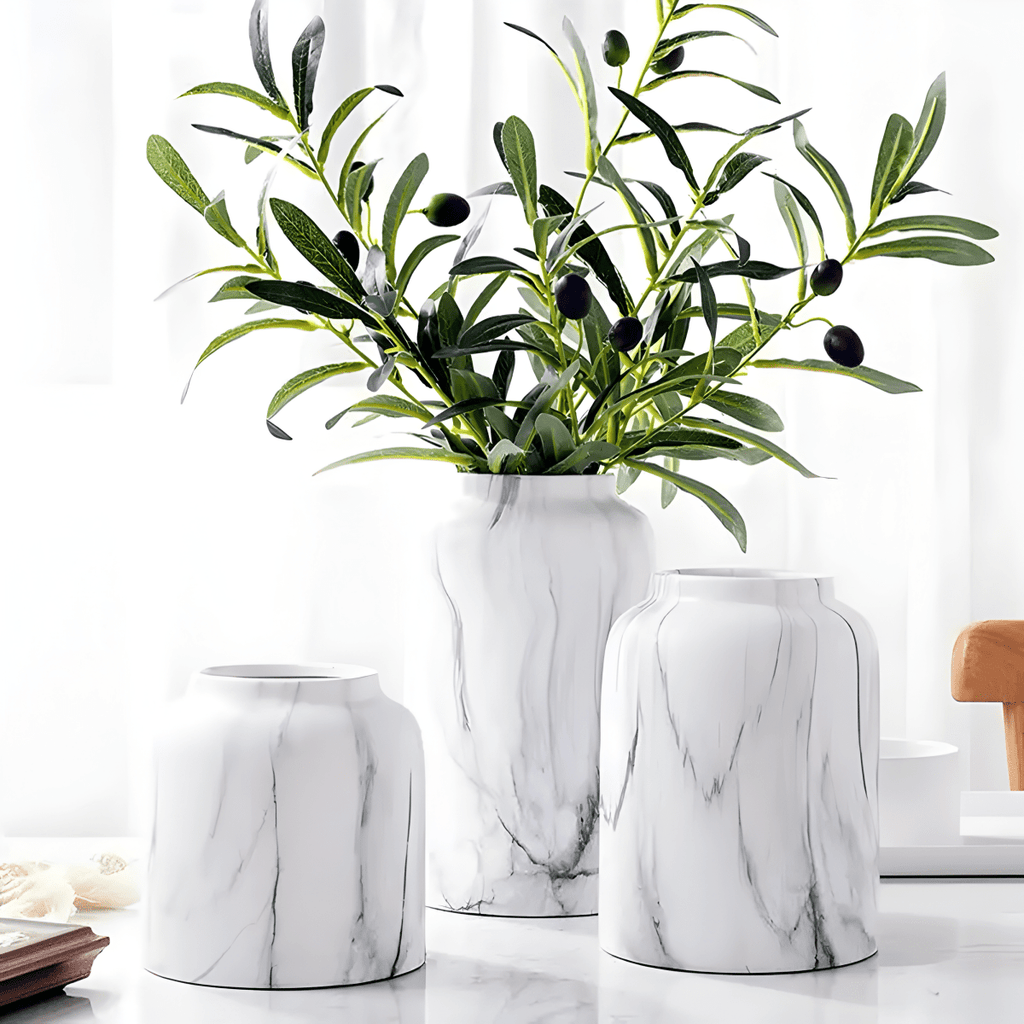 Hom & Ember – Elegant Ceramic Vase in Glossy Marble Finish for Stylish Decor with Timeless Charm - Hom & Ember