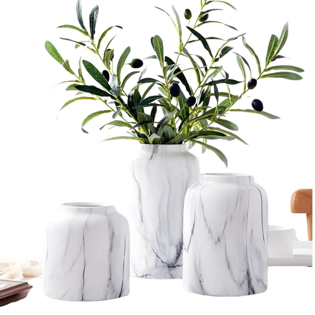 Hom & Ember – Elegant Ceramic Vase in Glossy Marble Finish for Stylish Decor with Timeless Charm - Hom & Ember